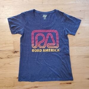 ROAD America Navy Blue Graphic Short Sleeve Tee Shirt Top Women's Large